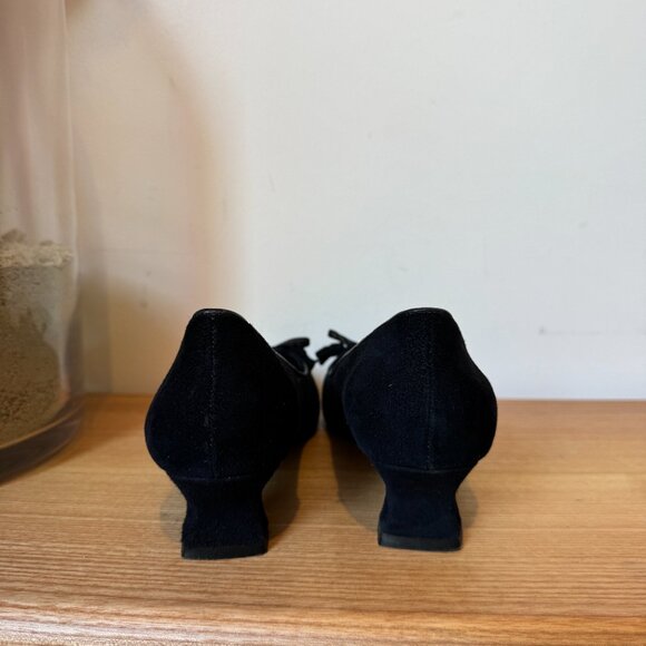 Stuart Weitzman Navy Suede Bow Kitten Heel Pumps Size 7 - Picture 6 of 10